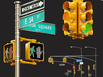 Modern gardening sketch traffic lights pedestrian conversion control panel 3d model
