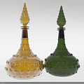 Yellow and Green Ceramic Decorative Bottles with Raised Dot Patterns Conical Lids and Rounded Bases 3d model