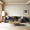 Modern Living Room Interior Design With Leather Sofa Coffee Table And Wall Art