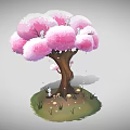 Stunning Cherry Blossom Tree With Pink Blossoms Brown Trunk Green Grass And Falling Petals