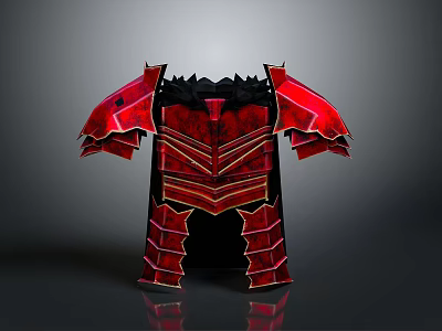 Red Metallic Medieval Armor Weapon Featuring Ornate Shoulder Plates And Detailed Chest Design 3d model