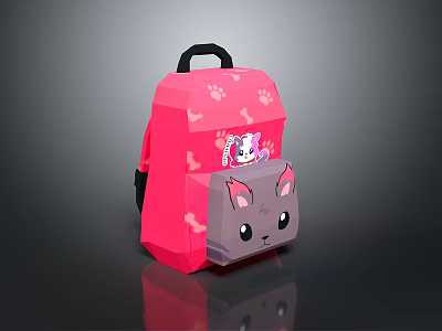 Adorable Pink Backpack With Cartoon Cat Design Cat Paw Prints And Side Cat Ears 3d model