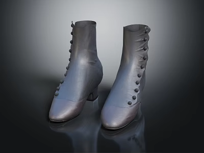 Fashionable Women's Silver Satin Ankle Boots With Button Details And Mid Heel Design 3d model