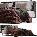 Cozy Double Bed With Brown Velvet Quilt Gray Brown Pillows And Dark Blanket