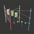 Other Playground Climbing Structure With White Poles Orange Connectors Netting And Circular Holds