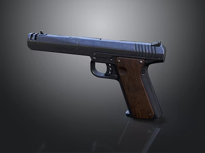 Classic Handgun With Black Metal Frame And Wooden Grip Design 3d model