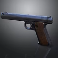 Classic Handgun With Black Metal Frame And Wooden Grip Design