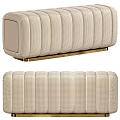 Modern Beige Fabric Sofa Bench With Gold Metal Base And Channel Stitched Design