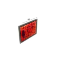 Abstract Painting With Red Orange Hues Dark Brush Strokes Striped Light Shadows In Black Frame