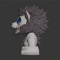 Cartoon Lion Cat Character With Purple Mane Blue Big Eyes Open Mouth And White Base