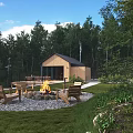 Cozy Detached Villa In Lush Forest With Outdoor Fire Pit Wooden Chairs And Green Lawn