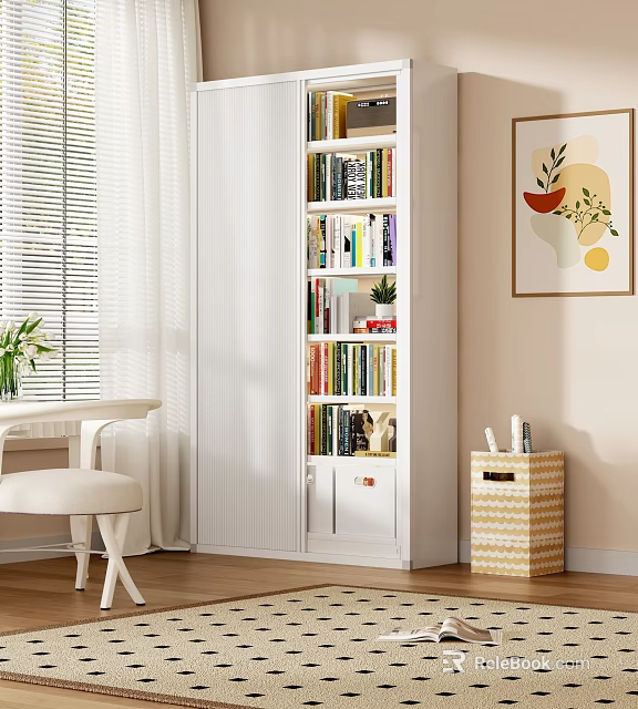 White Storage Cabinet with Open Shelves for Books and Decorative Items in Modern Home Interior 3d model 