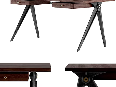 Modern Wooden Desk With Black Metal Legs And Drawer Storage Design 3d model