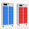 Mobile Storage Lockers Featuring Blue Red Numbered Compartments and Top Digital 3d model