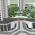 Residential Community with High Rise Buildings Central Green Park and Landscape Design