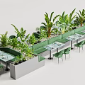 Modern Booth Sofa Interior With Green Plants Dining Tables And Chairs