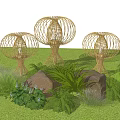 Woven Lantern Shaped Outdoor Lights Illuminating Nighttime Garden With Plants And Trees