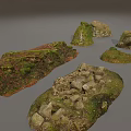 Natural Stone and Wood Elements Covered with Green Moss and Rustic Textures in Outdoor Setting