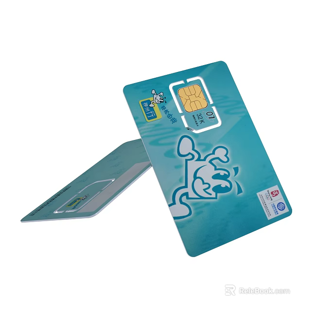 Mobile Digital SIM Card With Cartoon Design And Chip Component 3d model 