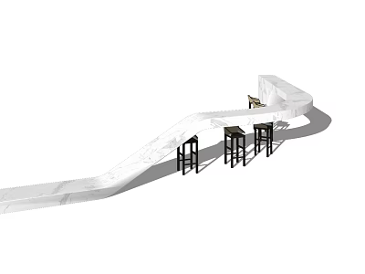 Modern White Long Bar Counter With Black High Stools And Smooth Surface Design 3d model