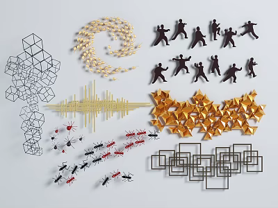 Modern Wall Decor Collection With Geometric Patterns Gold Spirals And Silhouette Art 3d model