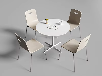 Modern Round White Meeting Table And Four Chairs For Office Conference Room 3d model