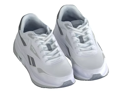 White Casual Sports Sneakers With Gray Accents Lace Up Design Comfortable For Everyday Wear 3d model