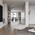 Modern Living Dining Room With Sofa Coffee Table TV Floor To Ceiling Windows And Plant