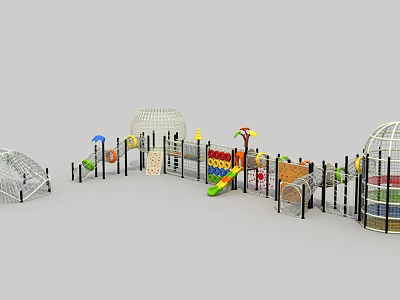 Colorful Playground Equipment With Slides Climbing Nets Dome Structures And Tunnel Features 3d model