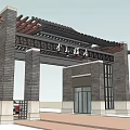 Chinese Style Entrance Gate With Brick Structure Wooden Roof And Carved Plaque