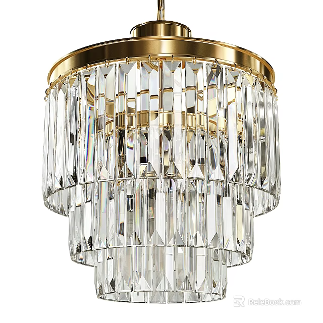 Elegant Gold Frame Chandelier With Multiple Layers Of Transparent Cut Crystals 3d model 