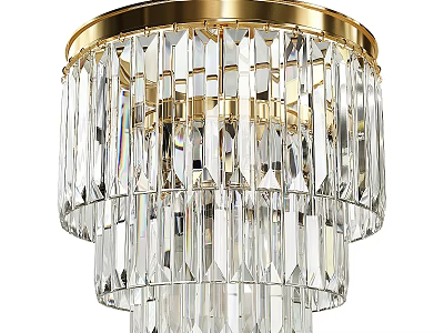 Elegant Gold Frame Chandelier With Multiple Layers Of Transparent Cut Crystals 3d model