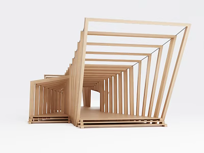 Modern Wooden Architectural Frames With Interconnected Layered Parallel Beams Structure Design 3d model