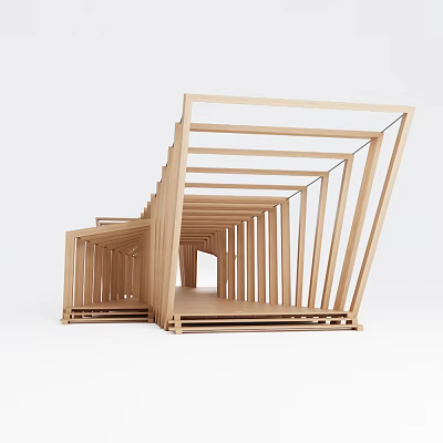 Modern Wooden Architectural Frames With Interconnected Layered Parallel Beams Structure Design 3d model