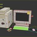 Vintage Computer System With Tower Case CRT Monitor Keyboard Mouse And Stickers