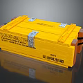Yellow Wooden Crate With Metal Clasps And Serial Numbers On Surface