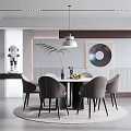 Modern Restaurant Interior Featuring Round Dining Table Chairs Pendant Light And Decorative Artwork
