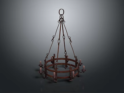 Vintage Iron Chandelier Furniture with Hanging Chains and Circular Candle Holders Design 3d model