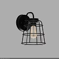 Industrial Wall Sconce With Black Metal Grid And Clear Glass Shade Exposed Bulb