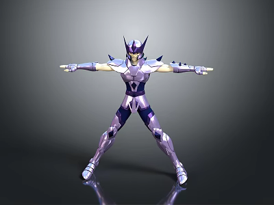 Fantasy Warrior Character in Purple Silver Armor with Arms Outstretched Stance 3D Model Design 3d model