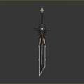 Ornate Decorative Sword With Golden Accents Black Hilt And Red Gemstone