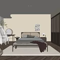 Modern Bedroom Interior Design With Wooden Floor Woven Screen Bed Rug And Plant