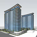 Modern Twin High Rise Buildings With Central Garden And Water Feature