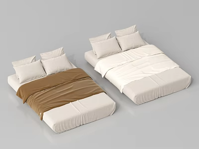 Soft Mattress With White And Brown Bed Sheets And Plush Pillows 3d model