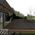 Modern Boutique Guesthouse With Wooden Deck Black Railings Large Glass Windows And Green Lawn Surroundings