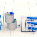 Industrial Equipment System With Blue Storage Tanks Piping Valves And Control Panel