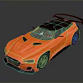Orange Sports Car Featuring Black Roof Rear Spoiler And Sleek Aerodynamic Design