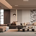 Modern Living Room Interior With Gray Sofa Coffee Table And Marble Decorative Wall Art