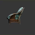 Wicker Armchair With Light Green Beige Floral Pattern And Comfortable Design