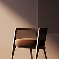 Single Chair with Wooden Frame and Beige Cushion Against Light Colored Wall and Light Shadow Effect